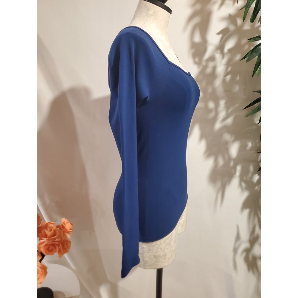 Fabletics NWT Emilia Sculptknit Ribbed Square Neck Long Sleeve Top ll Sz L Blue - Picture 4 of 8